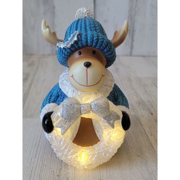 Reindeer silver wreath light up Xmas figure glitter mistletoe - Picture 2 of 7